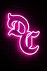 Neon sign with pink outline on a black background